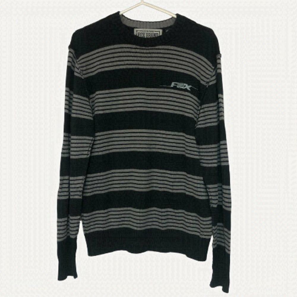 FOX Racing Brand Reverse Seam Striped Crew Neck Sweater Size Large